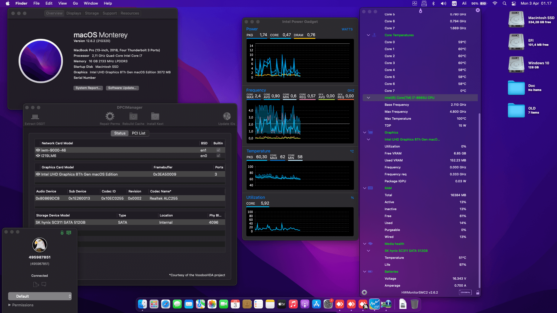 Success Hackintosh macOS Monterey 12.6.2 Build 21G320 in Fujitsu LifeBook U939